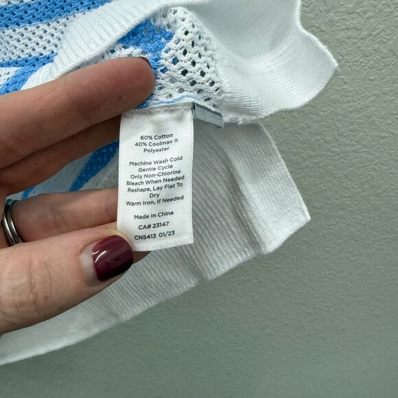 T by Talbots Blue White Stipe Open Knit Pullover Sweater Womens size Medium - Picture 4 of 7